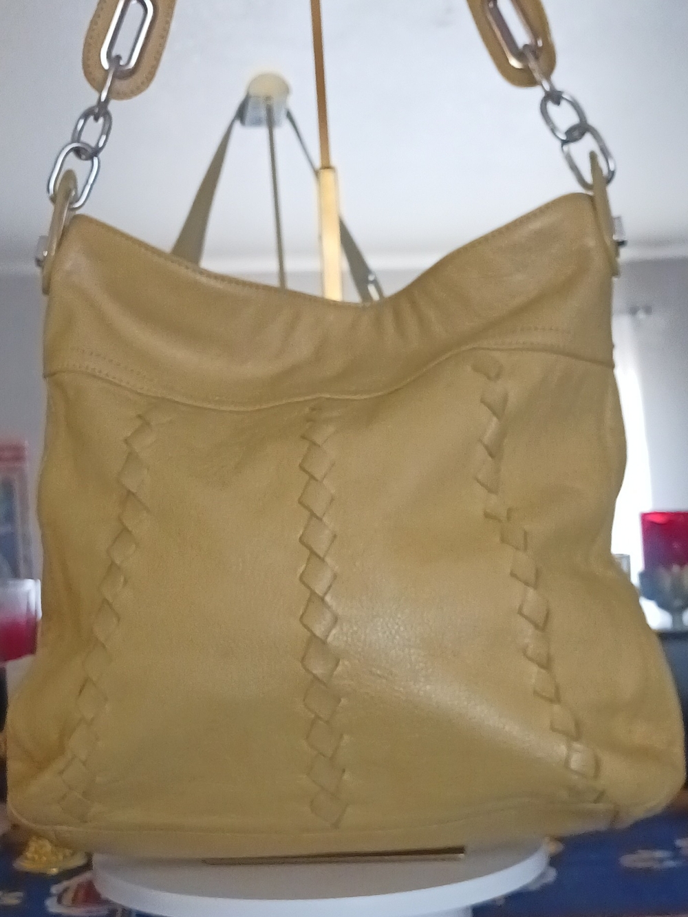 Tignanello Braided-Accent Pastel Yellow Leather Shoulder Bag with  Chain Links